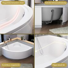 HD Sense 150x150 cm széles szimmetrikus íves akril sarokkád lábbal és előlappal