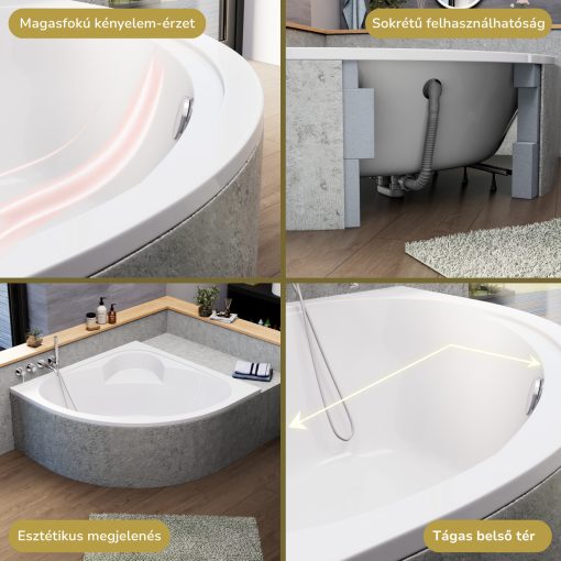 HD Sense 150x150 cm széles szimmetrikus íves akril sarokkád lábbal