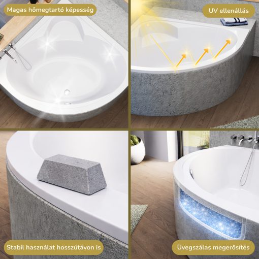 HD Sense 130x130/140x140/150x150 cm széles szimmetrikus íves akril sarokkád