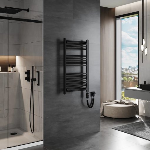 HD Standard Black 1000x500 mm egyenes elektromos törölközőszárító radiátor 400W-os fűtőpatronnal, matt fekete