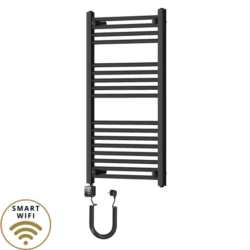 HD Standard Black 1000x500 mm egyenes smart elektromos törölközőszárító radiátor 400W-os wifi-s fűtőpatronnal, matt fekete