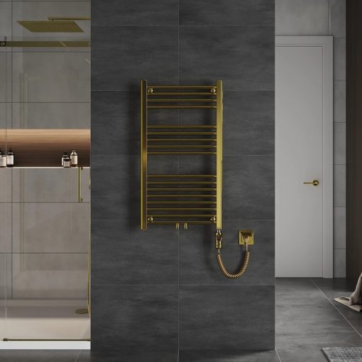 HD Standard Gold 1000x500 mm egyenes elektromos törölközőszárító radiátor 400W-os fűtőpatronnal, fényes arany