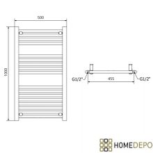 HD Standard Gold 1000x500 mm egyenes elektromos törölközőszárító radiátor 400W-os fűtőpatronnal, fényes arany