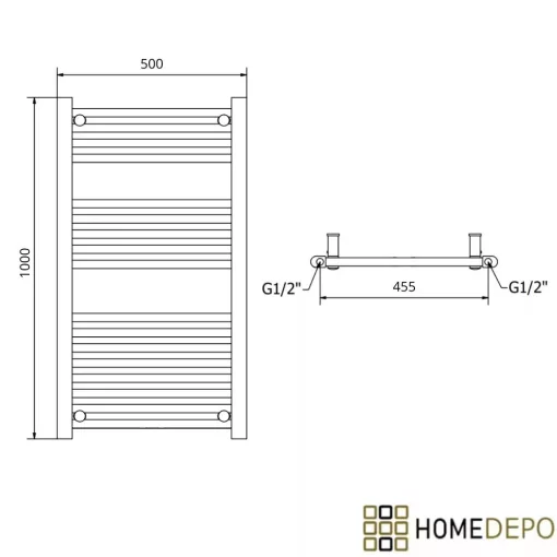 HD Standard Gold 1000x500 mm egyenes törölközőszárító radiátor, fényes arany