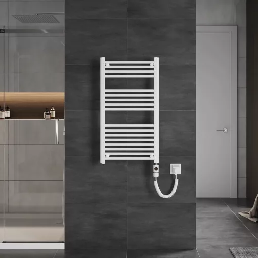 HD Standard White 1000x500 mm egyenes elektromos törölközőszárító radiátor 400W-os fűtőpatronnal, fényes fehér