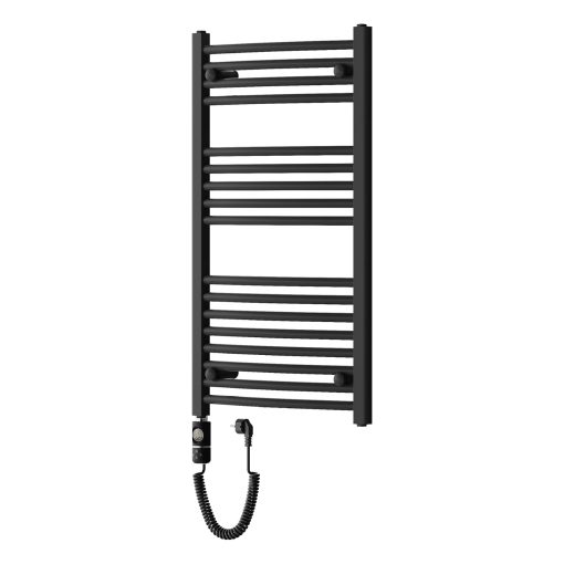 HD Standard Black 1000x500 mm íves elektromos törölközőszárító radiátor 400W-os fűtőpatronnal, matt fekete