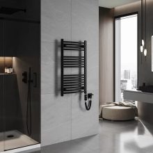 HD Standard Black 1000x500 mm íves elektromos törölközőszárító radiátor 400W-os fűtőpatronnal, matt fekete