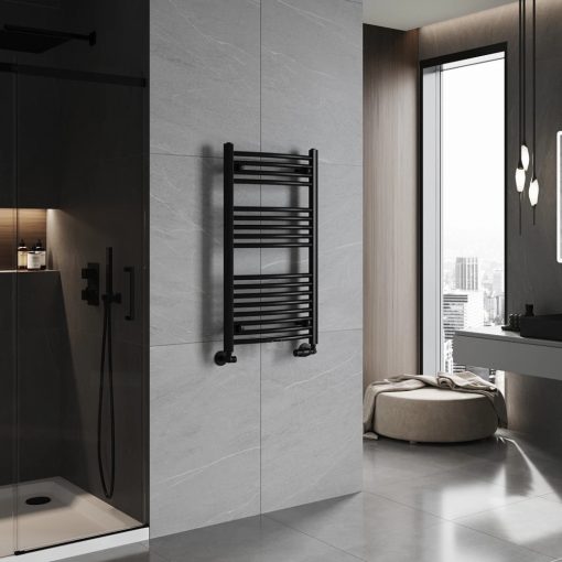 HD Standard Black 1000x500 mm íves törölközőszárító radiátor, matt fekete