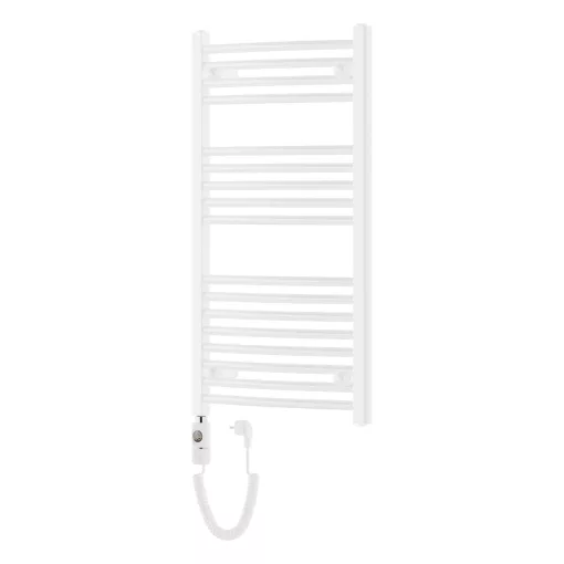 HD Standard White 1000x500 mm íves elektromos törölközőszárító radiátor 400W-os fűtőpatronnal, fényes fehér