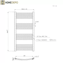HD Standard White 1000x500 mm íves elektromos törölközőszárító radiátor 400W-os fűtőpatronnal, fényes fehér