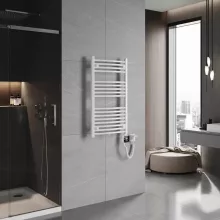 HD Standard White 1000x500 mm íves smart elektromos törölközőszárító radiátor 400W-os wifi-s fűtőpatronnal, fényes fehér