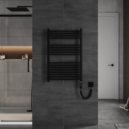 HD Standard Black 1000x600 mm egyenes elektromos törölközőszárító radiátor 400W-os fűtőpatronnal, matt fekete