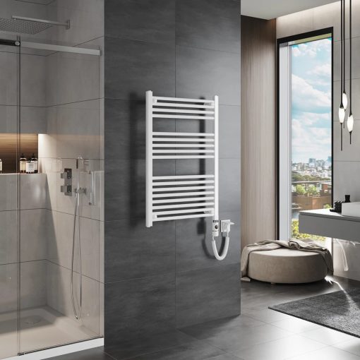 HD Standard White 1000x600 mm egyenes elektromos törölközőszárító radiátor 400W-os fűtőpatronnal, fényes fehér