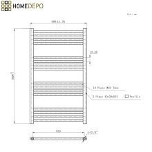 HD Standard White 1000x600 mm egyenes elektromos törölközőszárító radiátor 400W-os fűtőpatronnal, fényes fehér