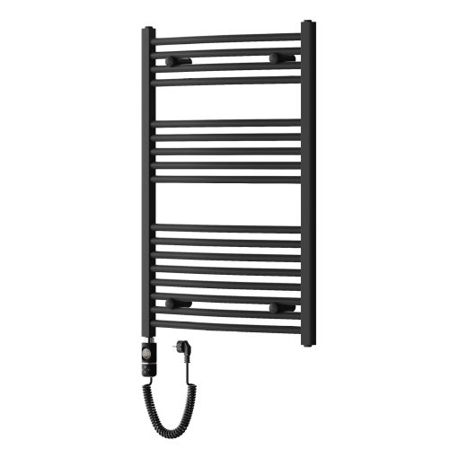HD Standard Black 1000x600 mm íves elektromos törölközőszárító radiátor 400W-os fűtőpatronnal, matt fekete
