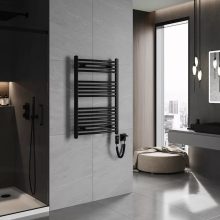 HD Standard Black 1000x600 mm íves elektromos törölközőszárító radiátor 400W-os fűtőpatronnal, matt fekete