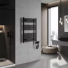 HD Standard Black 1000x600 mm íves smart elektromos törölközőszárító radiátor 400W-os wifi-s fűtőpatronnal, matt fekete