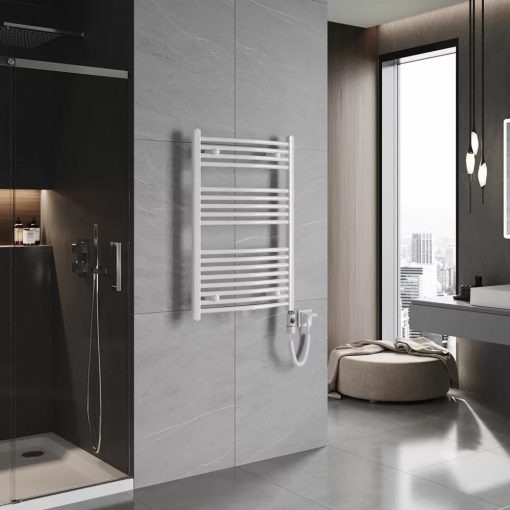 HD Standard White 1000x600 mm íves elektromos törölközőszárító radiátor 400W-os fűtőpatronnal, fényes fehér