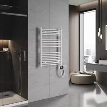 HD Standard White 1000x600 mm íves smart elektromos törölközőszárító radiátor 400W-os wifi-s fűtőpatronnal, fényes fehér