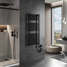 HD Standard Black 1200x500 mm egyenes elektromos törölközőszárító radiátor 400W-os fűtőpatronnal, matt fekete