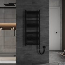 HD Standard Black 1200x500 mm egyenes elektromos törölközőszárító radiátor 400W-os fűtőpatronnal, matt fekete