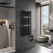 HD Standard Black 1200x500 mm egyenes smart elektromos törölközőszárító radiátor 400W-os wifi-s fűtőpatronnal, matt fekete