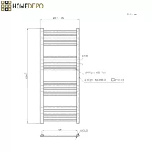 HD Standard Black 1200x500 mm egyenes smart elektromos törölközőszárító radiátor 400W-os wifi-s fűtőpatronnal, matt fekete
