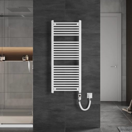 HD Standard White 1200x500 mm egyenes elektromos törölközőszárító radiátor 400W-os fűtőpatronnal, fényes fehér