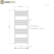 HD Standard White 1200x500 mm egyenes elektromos törölközőszárító radiátor 400W-os fűtőpatronnal, fényes fehér