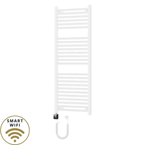 HD Standard White 1200x500 mm egyenes smart elektromos törölközőszárító radiátor 400W-os wifi-s fűtőpatronnal, fényes fehér