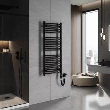 HD Standard Black 1200x500 mm íves elektromos törölközőszárító radiátor 400W-os fűtőpatronnal, matt fekete