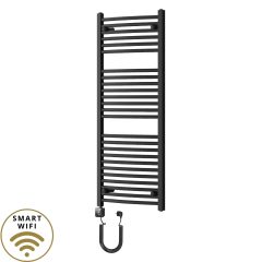   HD Standard Black 1200x500 mm íves smart elektromos törölközőszárító radiátor 400W-os wifi-s fűtőpatronnal, matt fekete
