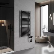 HD Standard Black 1200x500 mm íves smart elektromos törölközőszárító radiátor 400W-os wifi-s fűtőpatronnal, matt fekete