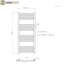 HD Standard Black 1200x500 mm íves smart elektromos törölközőszárító radiátor 400W-os wifi-s fűtőpatronnal, matt fekete