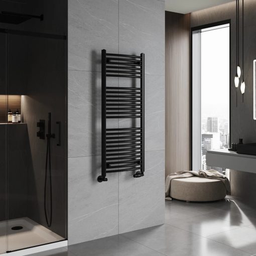 HD Standard Black 1200x500 mm íves törölközőszárító radiátor, matt fekete