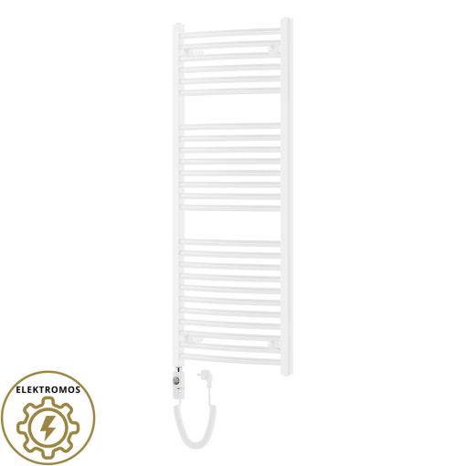 HD Standard White 1200x500 mm íves elektromos törölközőszárító radiátor 400W-os fűtőpatronnal, fényes fehér