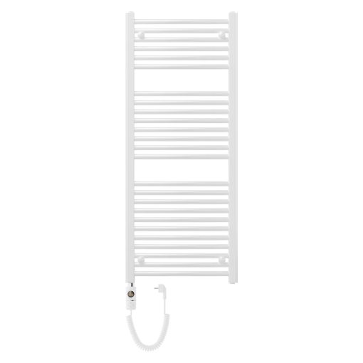 HD Standard White 1200x500 mm íves elektromos törölközőszárító radiátor 400W-os fűtőpatronnal, fényes fehér