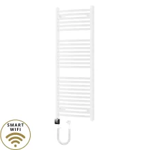 HD Standard White 1200x500 mm íves smart elektromos törölközőszárító radiátor 400W-os wifi-s fűtőpatronnal, fényes fehér