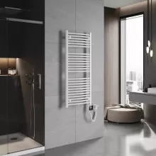 HD Standard White 1200x500 mm íves smart elektromos törölközőszárító radiátor 400W-os wifi-s fűtőpatronnal, fényes fehér
