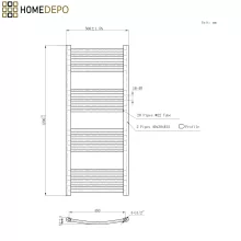 HD Standard White 1200x500 mm íves smart elektromos törölközőszárító radiátor 400W-os wifi-s fűtőpatronnal, fényes fehér