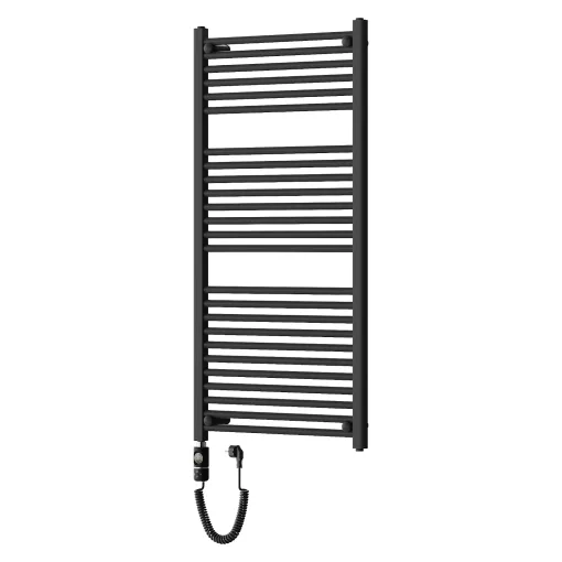 HD Standard Black 1200x600 mm egyenes elektromos törölközőszárító radiátor 400W-os fűtőpatronnal, matt fekete