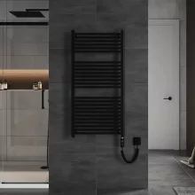 HD Standard Black 1200x600 mm egyenes elektromos törölközőszárító radiátor 400W-os fűtőpatronnal, matt fekete