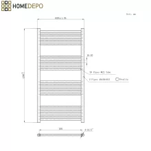 HD Standard Black 1200x600 mm egyenes elektromos törölközőszárító radiátor 400W-os fűtőpatronnal, matt fekete