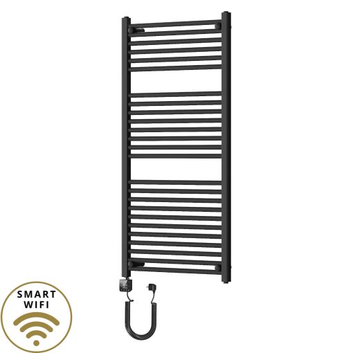 HD Standard Black 1200x600 mm egyenes smart elektromos törölközőszárító radiátor 400W-os wifi-s fűtőpatronnal, matt fekete