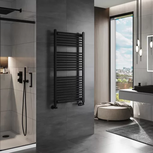 HD Standard Black 1200x600 mm egyenes törölközőszárító radiátor, matt fekete