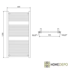 HD Standard Gold 1200x600 mm egyenes törölközőszárító radiátor, fényes arany