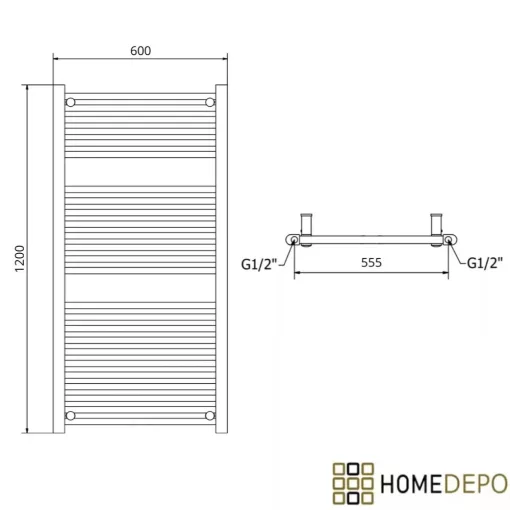 HD Standard Gold 1200x600 mm egyenes törölközőszárító radiátor, fényes arany