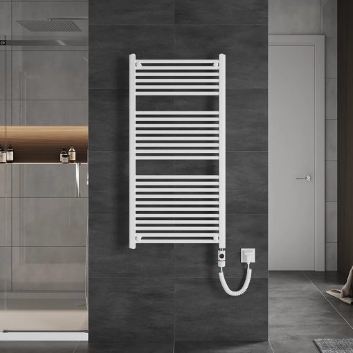 HD Standard White 1200x600 mm egyenes elektromos törölközőszárító radiátor 400W-os fűtőpatronnal, fényes fehér
