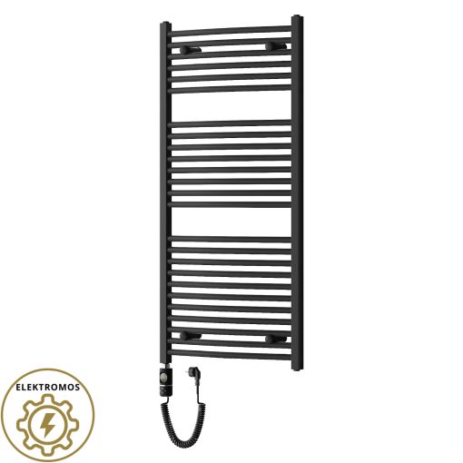 HD Standard Black 1200x600 mm íves elektromos törölközőszárító radiátor 400W-os fűtőpatronnal, matt fekete