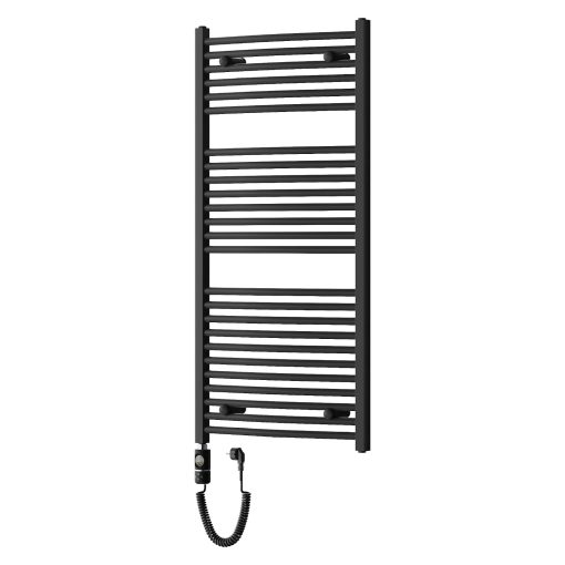 HD Standard Black 1200x600 mm íves elektromos törölközőszárító radiátor 400W-os fűtőpatronnal, matt fekete
